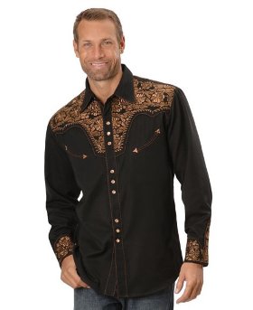 Мужская ковбойская рубашка SCULLY с вышивкой в виде растительных орнаментов, чёрная