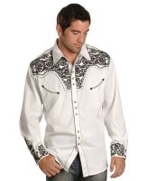 Мужская ковбойская рубашка SCULLY с вышивкой в виде растительных орнаментов, Pewter
