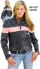 Женская кожаная мотоциклетная куртка с розовой полосой - 