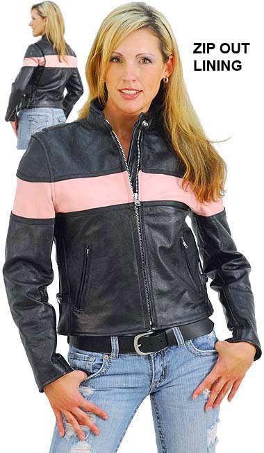 Женская кожаная мотоциклетная куртка с розовой полосой Женская кожаная мотоциклетная куртка с розовой полосой по кругу. Застёжка-молния спереди, воротник-стойка, два передних кармана, застёжки-молнии на рукавах.
Внимание! Данная куртка в реальности может несколько отличаться от фото.
