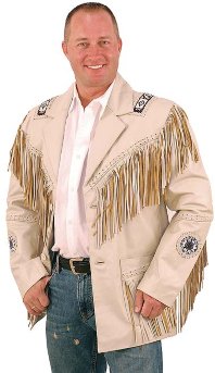 Мужская куртка цвета сливок в стиле Western с кожаной бахромой